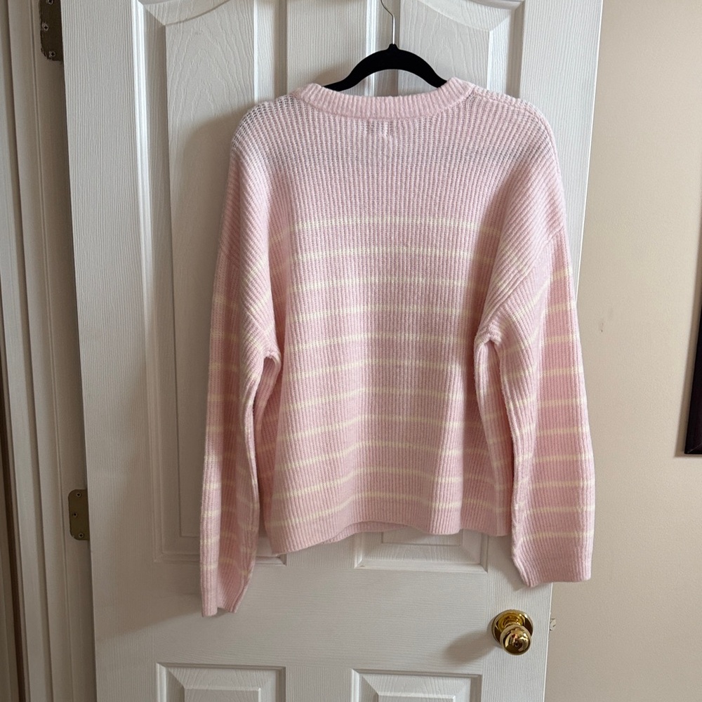 🍁a new day: Pink and Cream Striped Sweater with Bow Detail - Picture 5 of 5